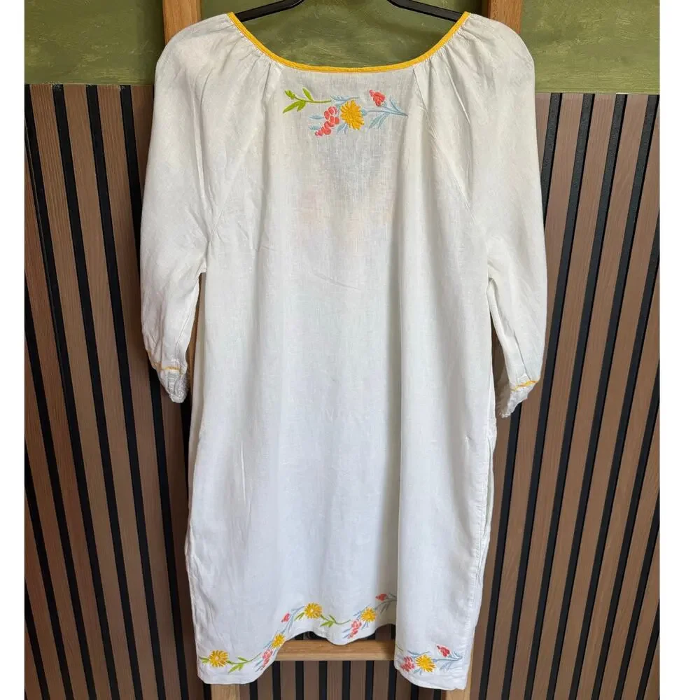 Calypso St. Barth Linen Floral Embroidered Tunic Mini Dress White Size Small NWT - Picture 6 of 10